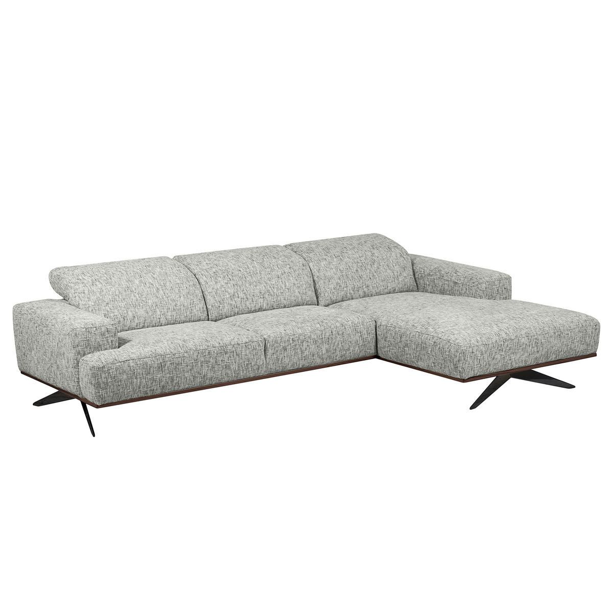 ECKSOFA PORTLAND in Struktur Grau Kopfteilverstellung  295/187 cm  - Schwarz/Grau, Design, Holz/Textil (295/187cm) - Livetastic