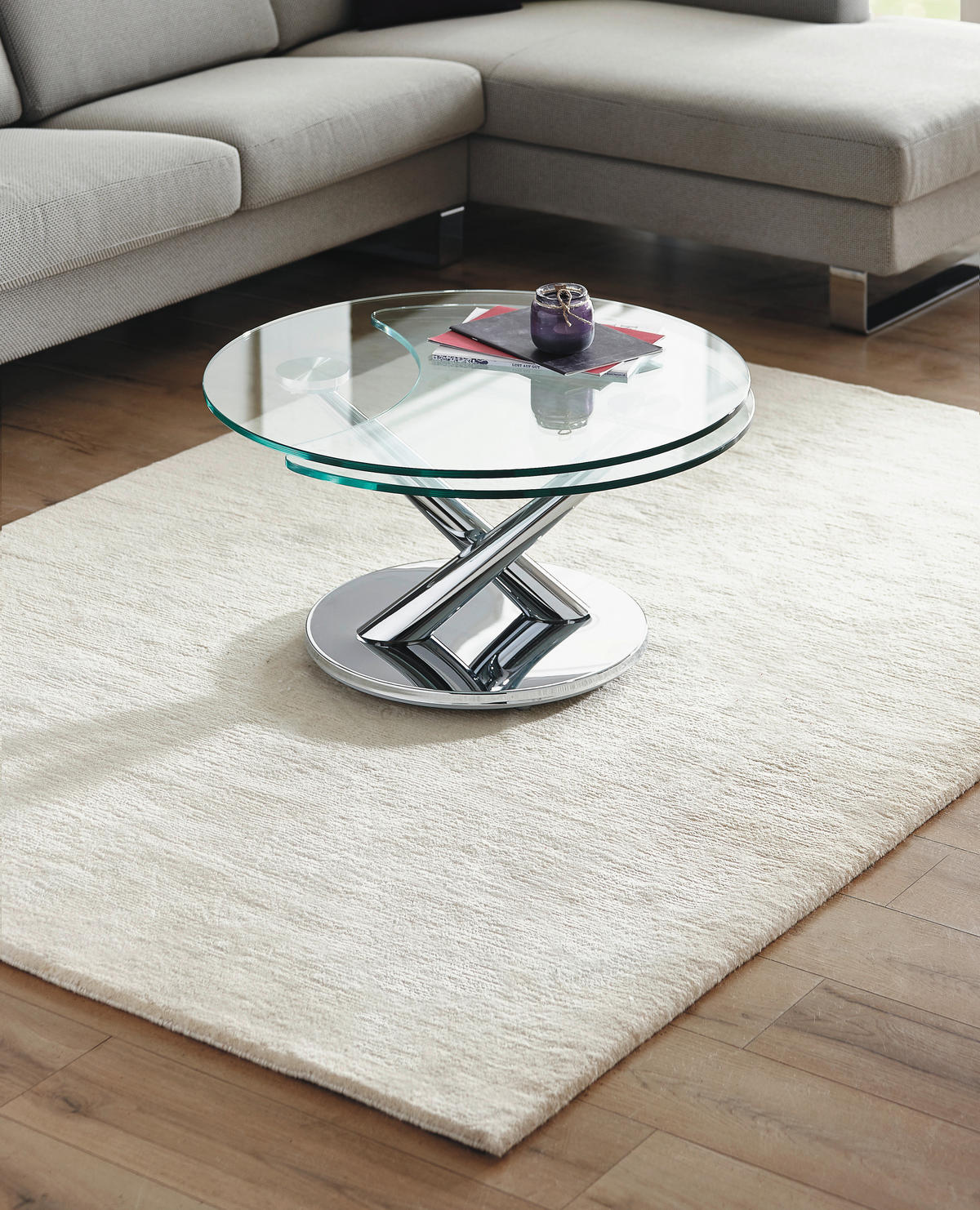 COUCHTISCHE Klarglas Naos Abra Klarglas 80(128)/80/40 cm rund Chromfarben  - Chromfarben, Design, Glas/Metall (80(128)/80/40cm) - Naos