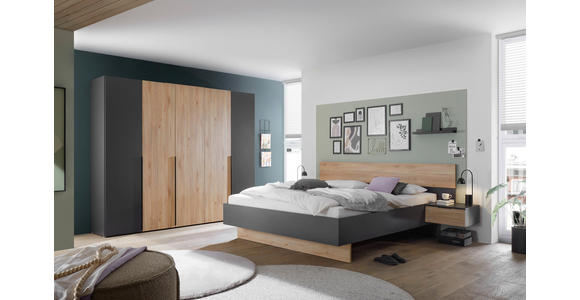 SCHLAFZIMMER 180/200 cm  in Graphitfarben, Eichefarben  - Eichefarben/Graphitfarben, KONVENTIONELL, Holzwerkstoff (180/200cm) - Carryhome