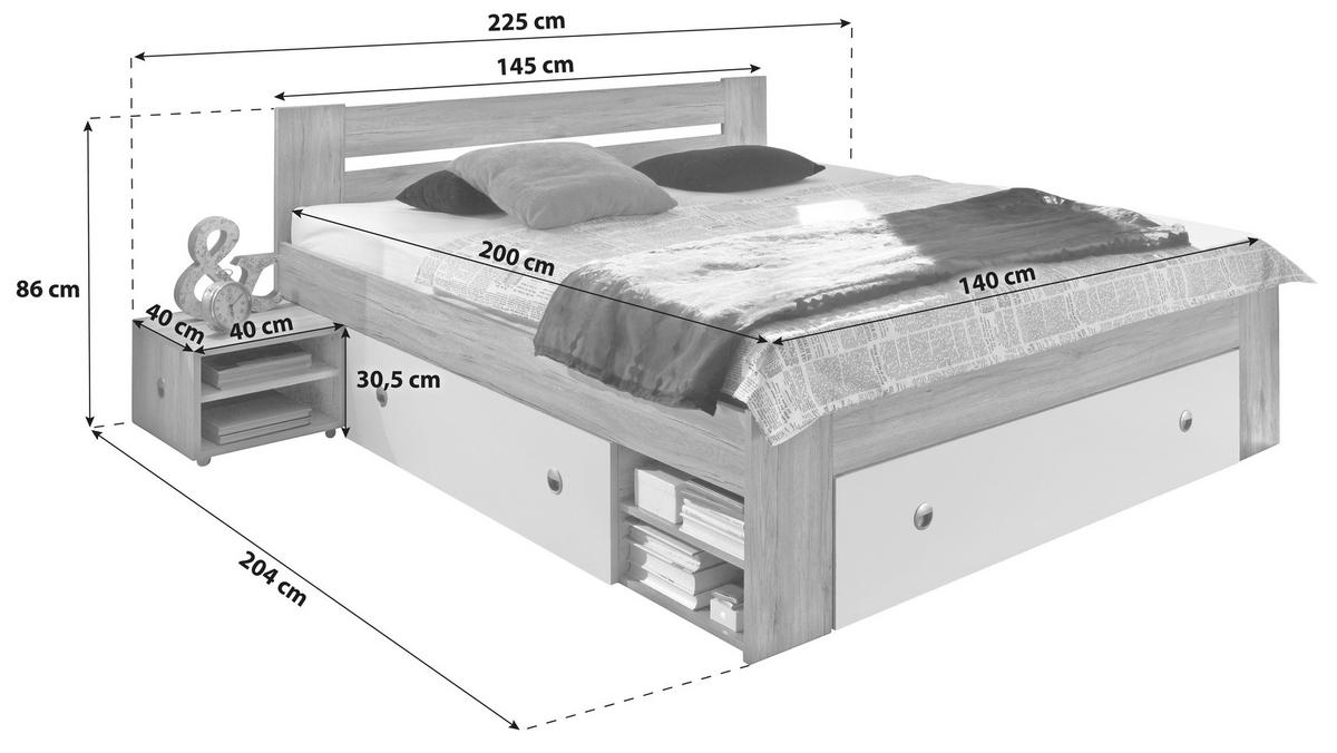 ZOSTAVA S POSTEĽOU, 140/200 cm, biela, farba duba - biela/farba duba, Design, kompozitné drevo (140/200cm) - Cantus