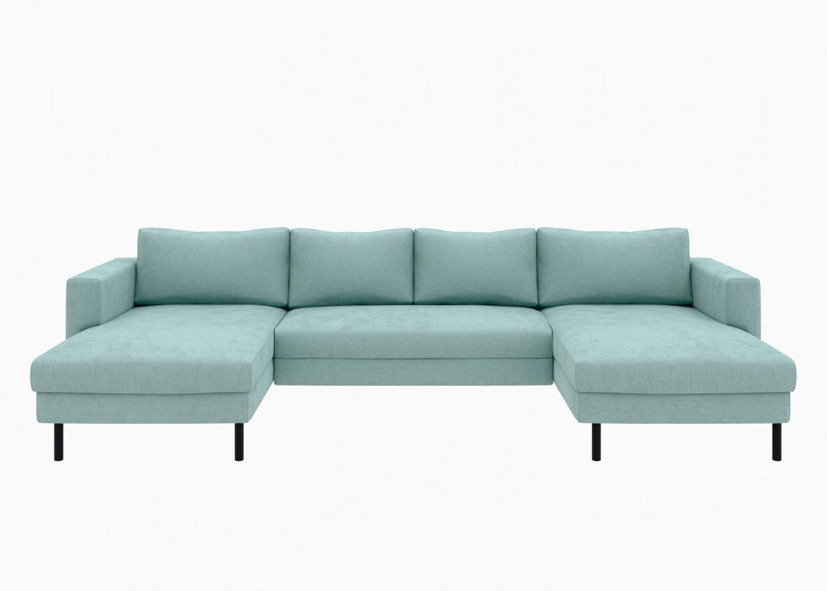 WOHNLANDSCHAFT Mintgrün Struktur  - Schwarz/Mintgrün, MODERN, Textil/Metall (161/306/161cm) - Trendmanufaktur