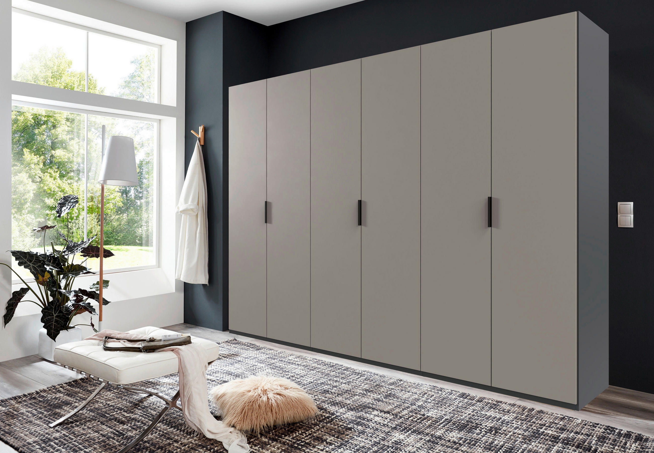 FALTTÜRENSCHRANK 300/216/58 cm 6-türig Graphitfarben, Grau, Sahara  - Schwarz/Graphitfarben, Design, Holzwerkstoff (300/216/58cm) - Boxxx