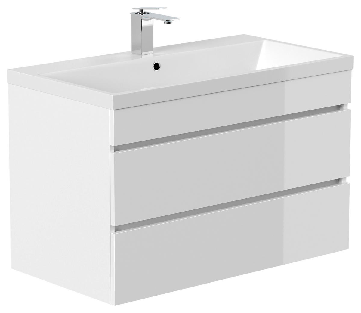 WASCHTISCHKOMBI 90 cm  - Weiß Hochglanz/Weiß, Basics, Holzwerkstoff/Stein (90cm) - MID.YOU