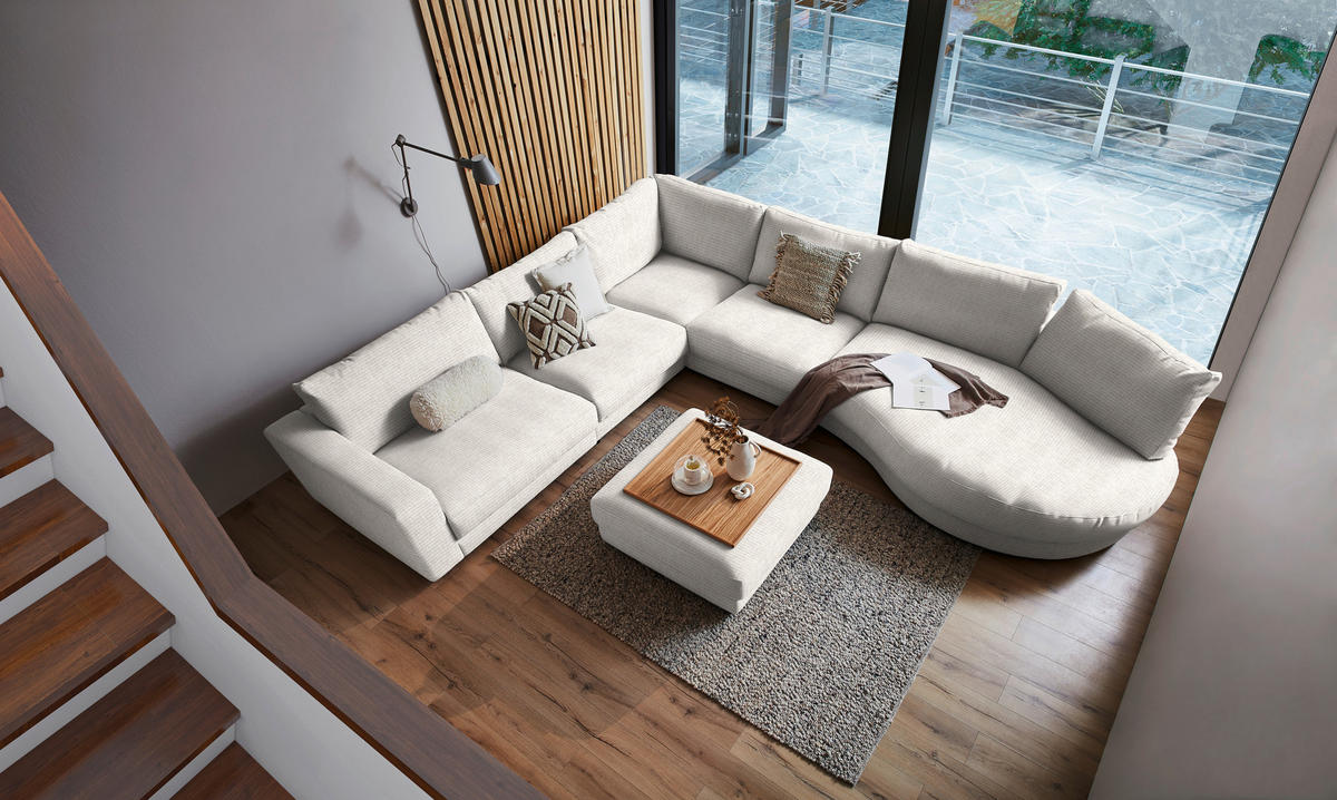 ECKSOFA in Chenille, Cord Hellgrau  - Hellgrau/Schwarz, Design, Kunststoff/Textil (365/425cm) - Lomoco