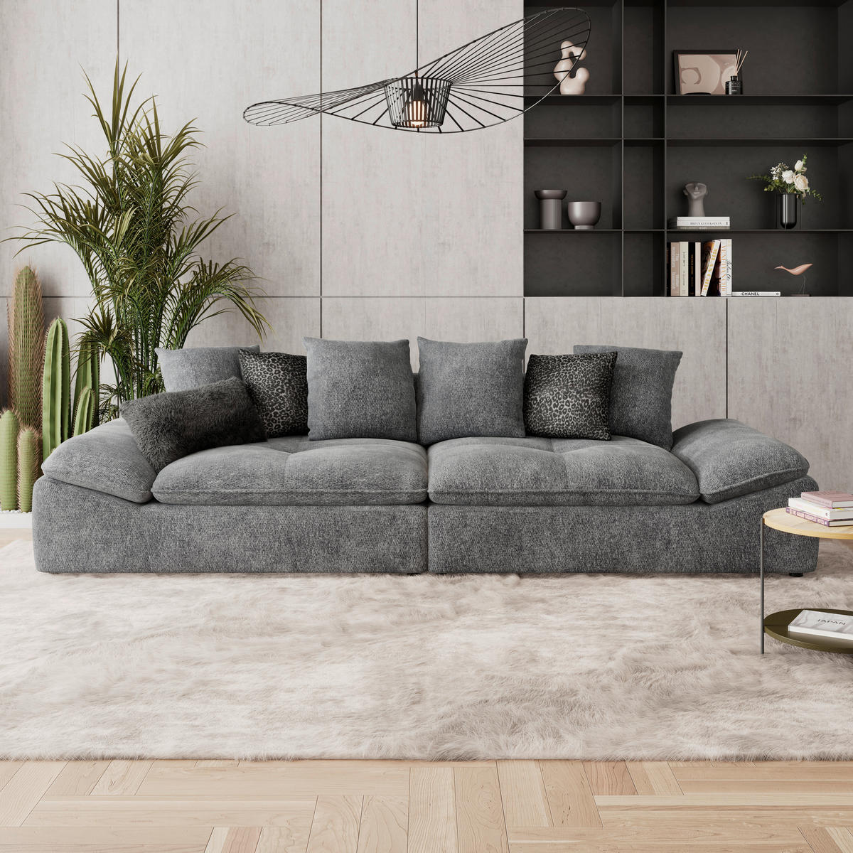BIGSOFA Chenille Anthrazit  - Anthrazit/Schwarz, Trend, Textil (310/76-90/124cm) - MID.YOU