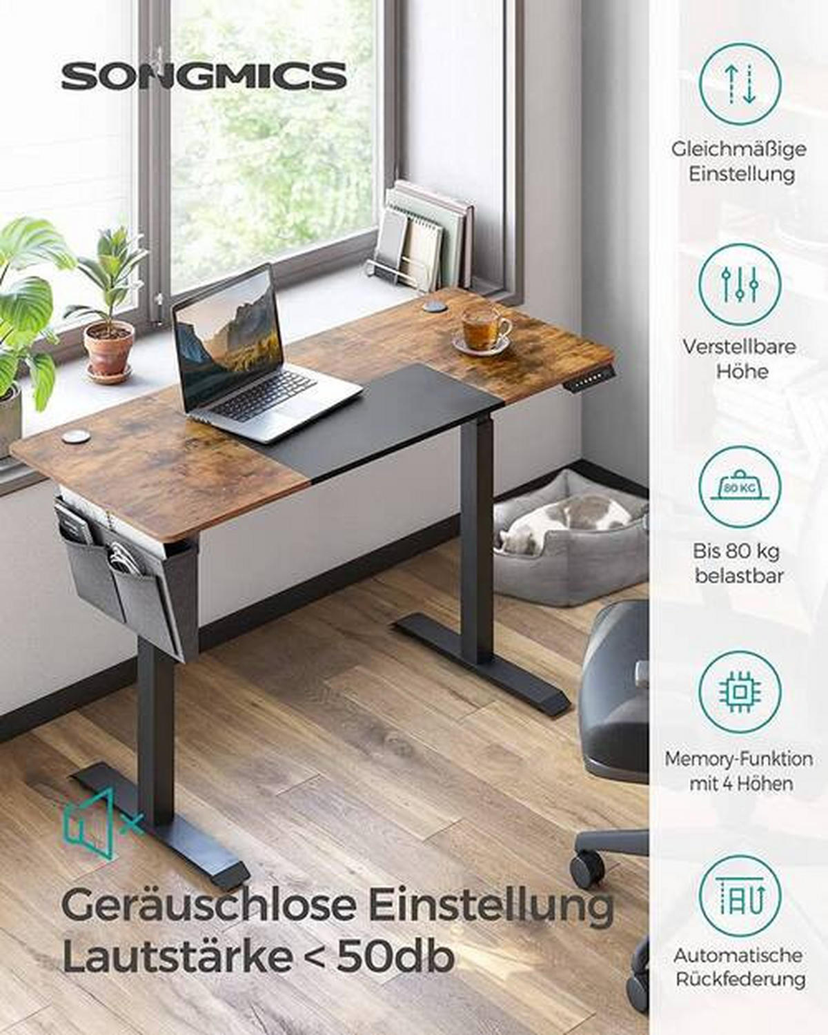 COMPUTERTISCH höhenverstellbar, Kabeldurchlass, Stauraum  - Schwarz/Braun, Basics, Holzwerkstoff/Metall (140/60/72-120cm) - Boxxx