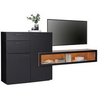 WOHNWAND  in Schwarz, Eichefarben  240/180/38 cm  - Eichefarben/Schwarz, Design, Glas/Holzwerkstoff (240/180/38cm) - MID.YOU