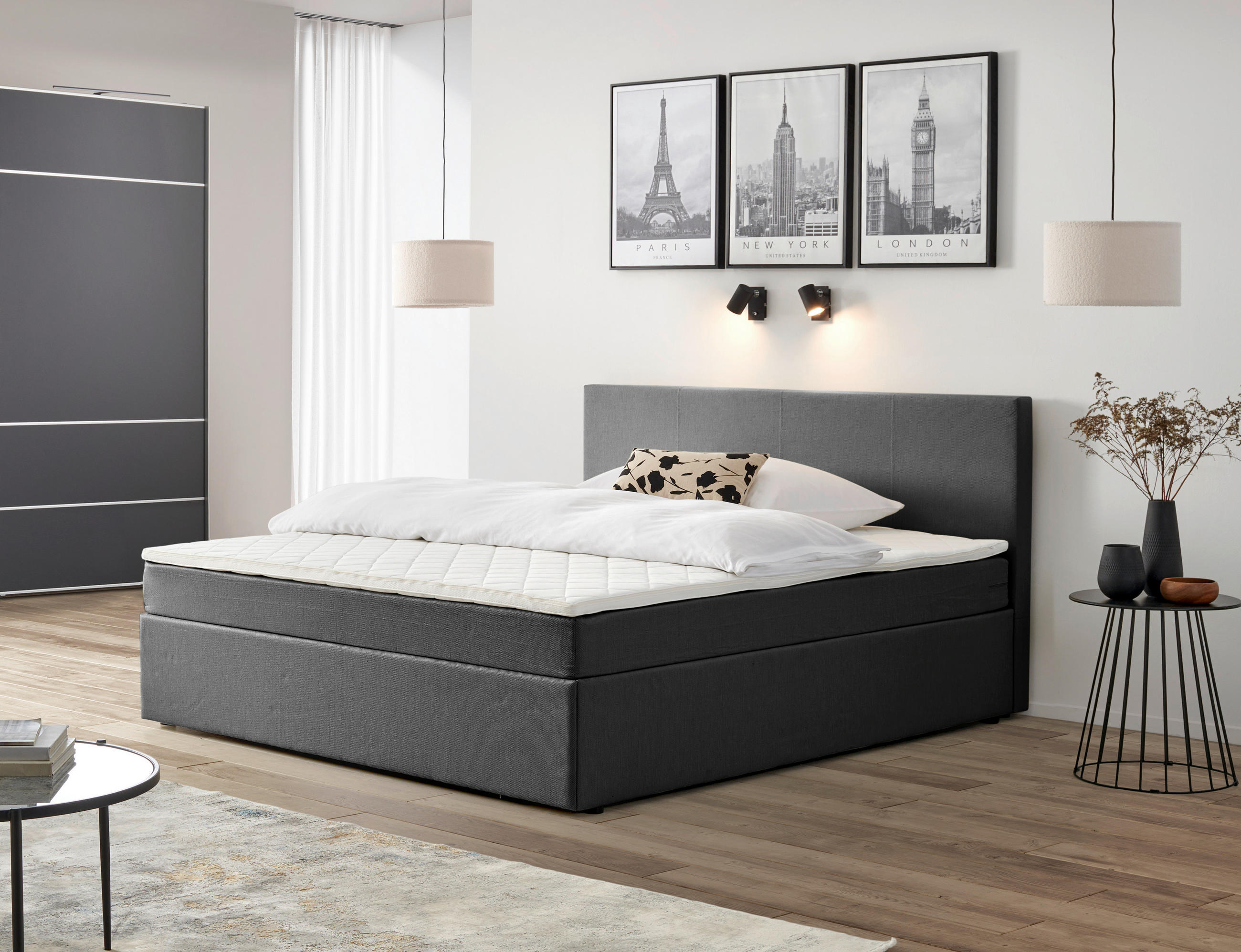 Pat Tip Boxspring Fără Arcuri, 200/200 cm, gri