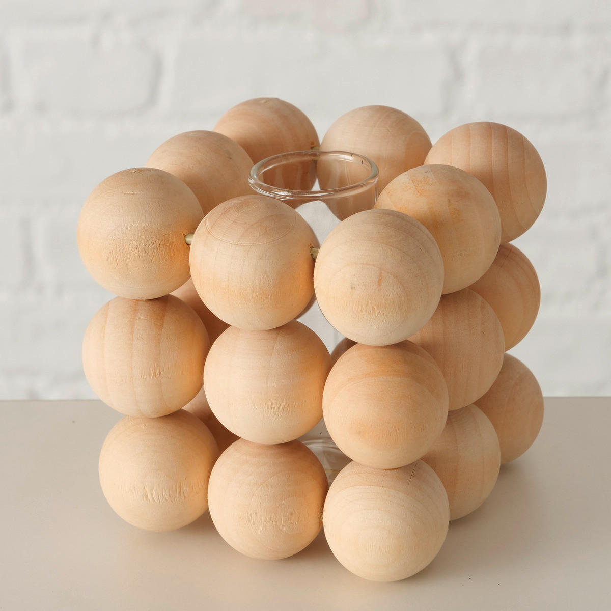 VASE 9 cm  - Schwarz/Braun, Trend, Glas/Holz (9/9cm)