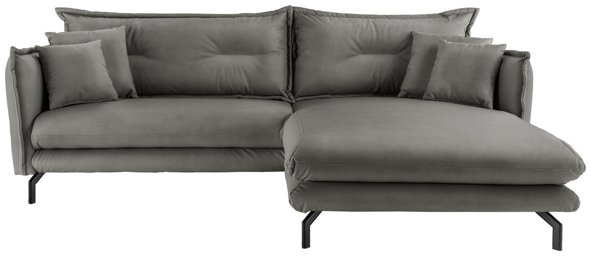ECKSOFA Grau Lederlook  - Schwarz/Grau, MODERN, Textil/Metall (255/180cm) - Livetastic