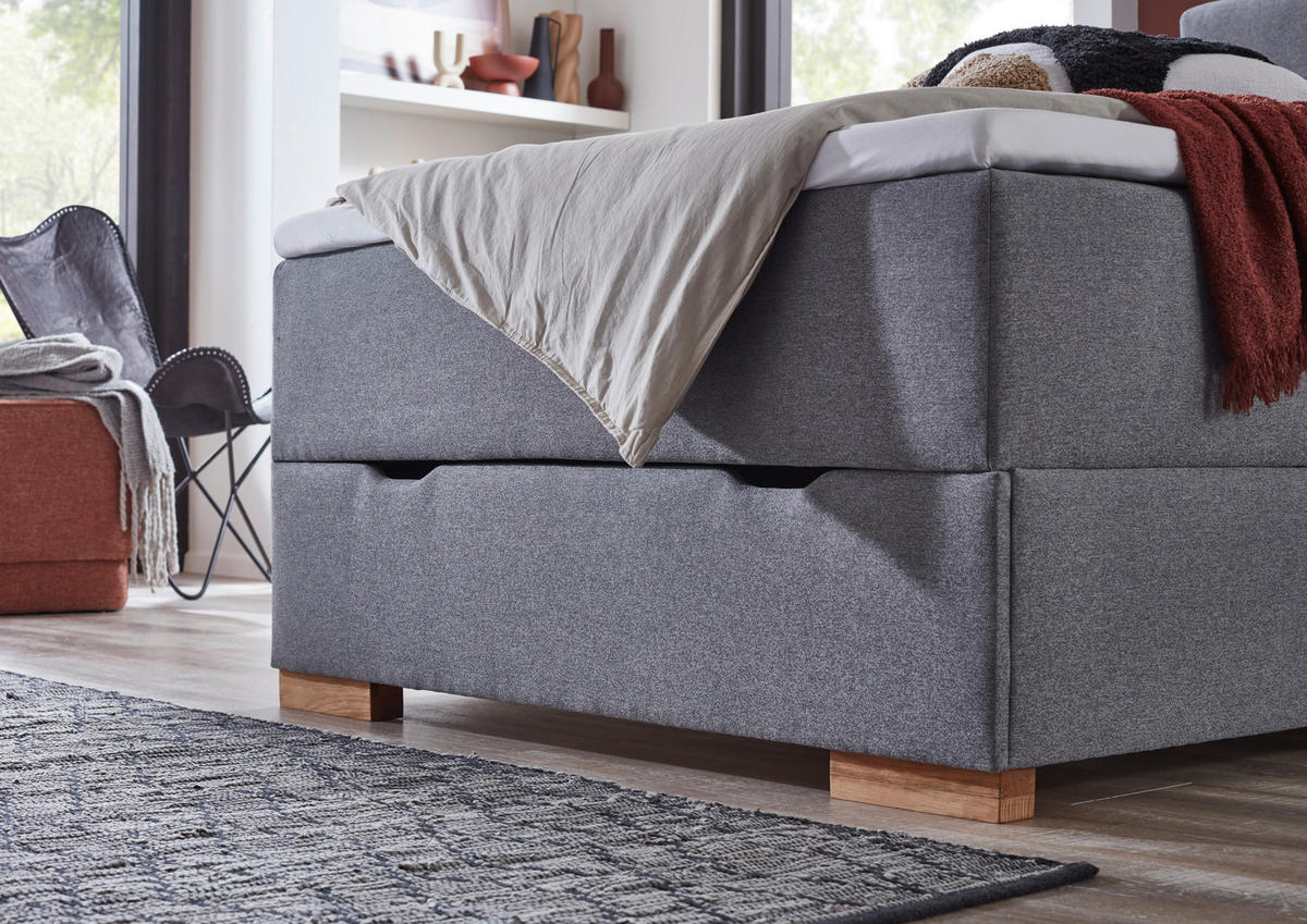 BOXSPRINGOVÁ POSTEĽ, 140/200 cm sivá - sivá/farba duba, Basics, drevo/textil (140/200cm) - home24