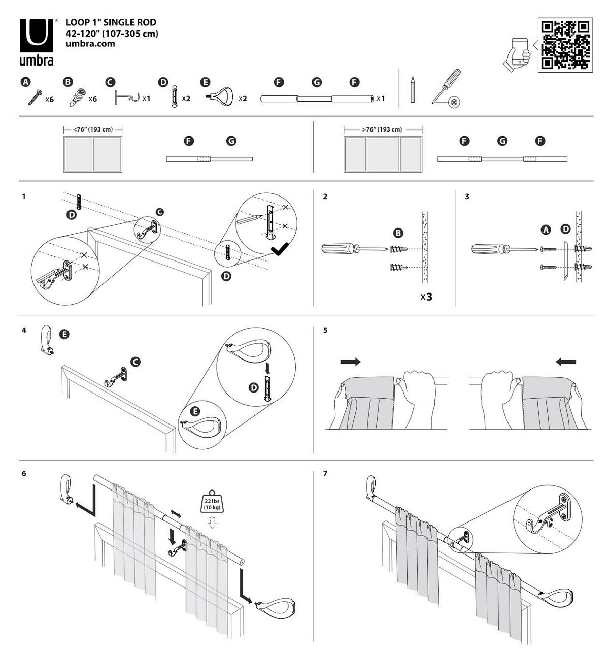VORHANGSTANGENSET  107-305 cm  - Schwarz, KONVENTIONELL, Kunststoff/Metall (107-305cm) - Umbra