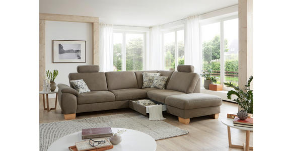 ECKSOFA in Mikrofaser Hellgrün  - Wildeiche/Beige, KONVENTIONELL, Holz/Textil (236/286cm) - Voleo