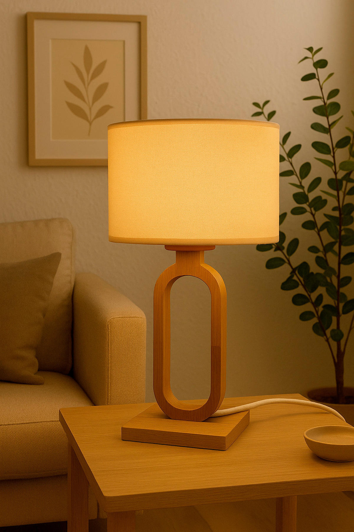 TISCHLEUCHTE 25/50 cm   - Eichefarben/Creme, Natur, Holz/Textil (25/50cm) - Waldwelt