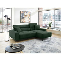 ECKSOFA ORIO Dunkelgrün Cord Zierkissen, Kopfteilverstellung, Sitzvorzug  - Dunkelgrün/Schwarz, Basics, Textil/Metall (250/183cm) - Livetastic
