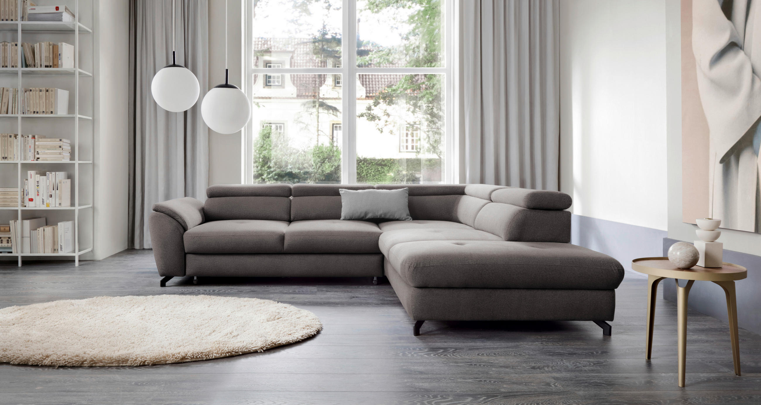 KUTNA GARNITURA tekstil siva - siva/crna, Design, tekstil/metal (277/237cm) - Stylife