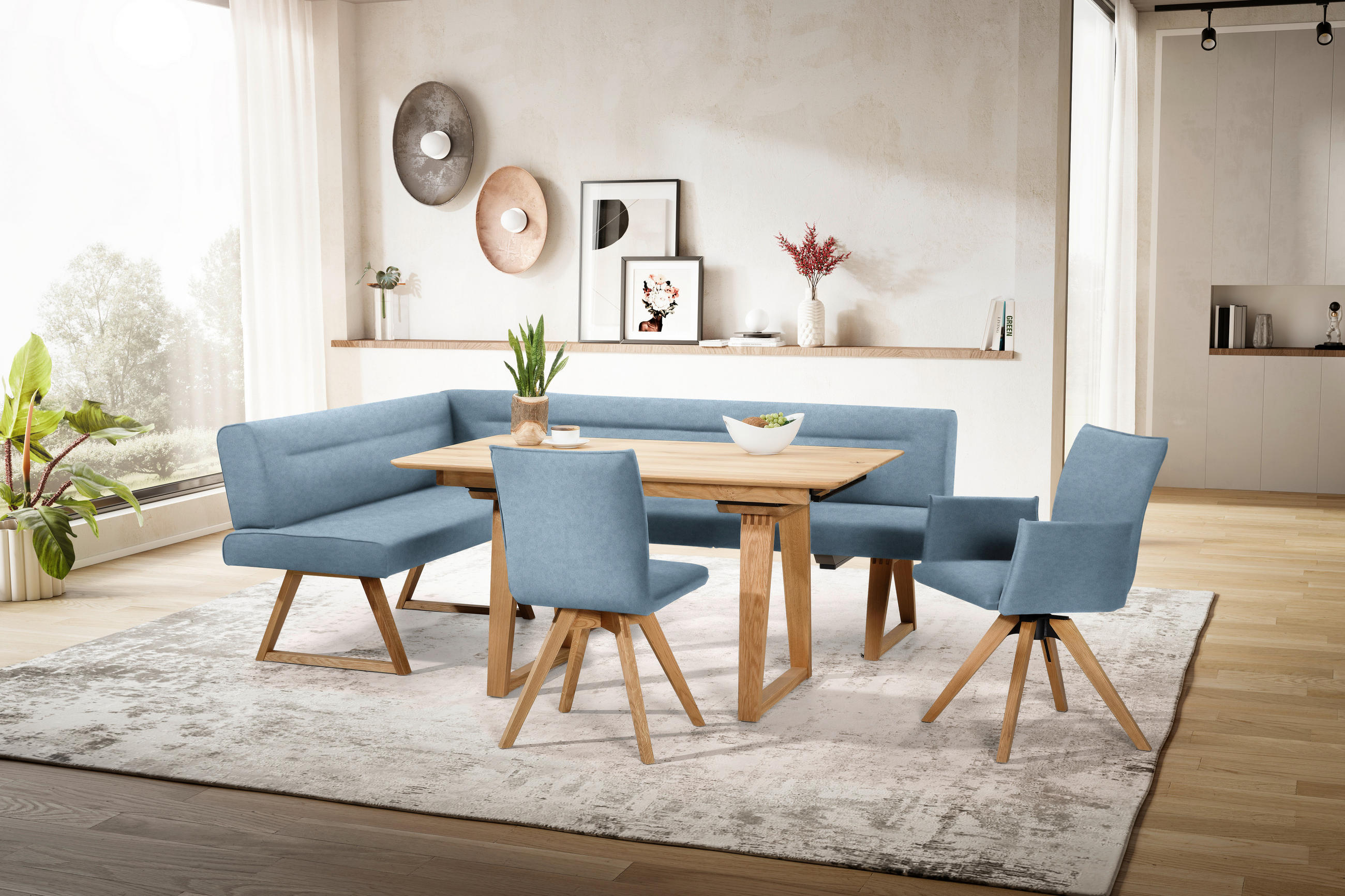 ARMLEHNSTUHL in Holz, Textil Eichefarben, Hellblau  - Eichefarben/Hellblau, KONVENTIONELL, Holz/Textil (60/91/61cm) - Moderano