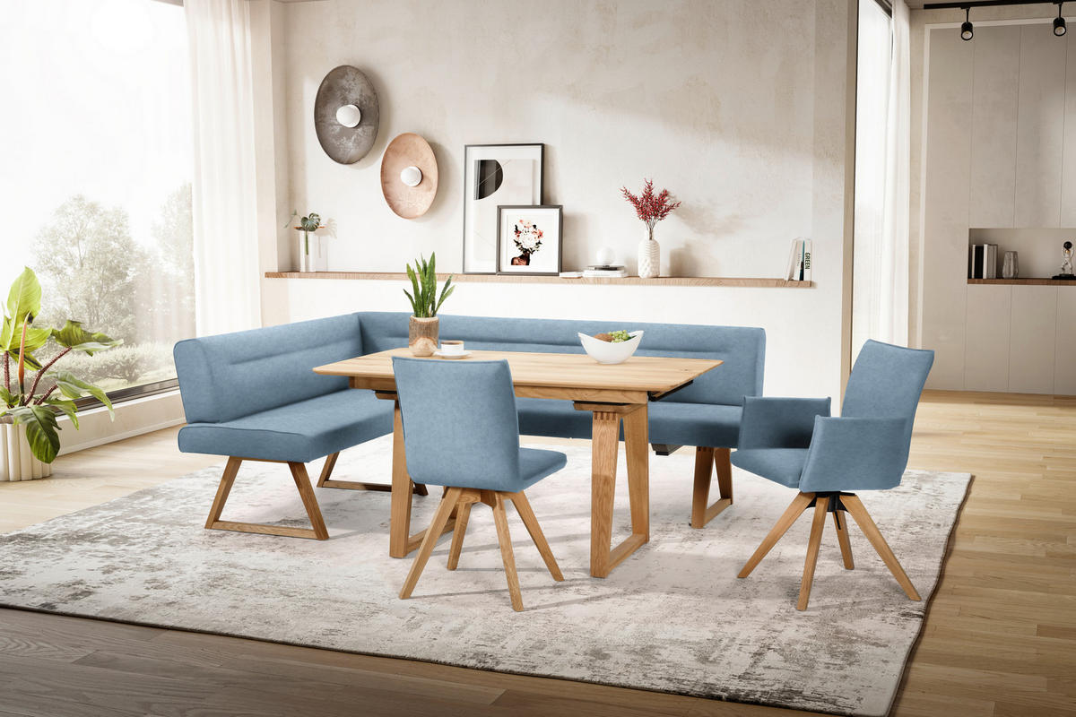 ARMLEHNSTUHL  in Lederlook  - Eichefarben/Hellblau, Konventionell, Holz/Textil (64/91/61cm) - Moderano