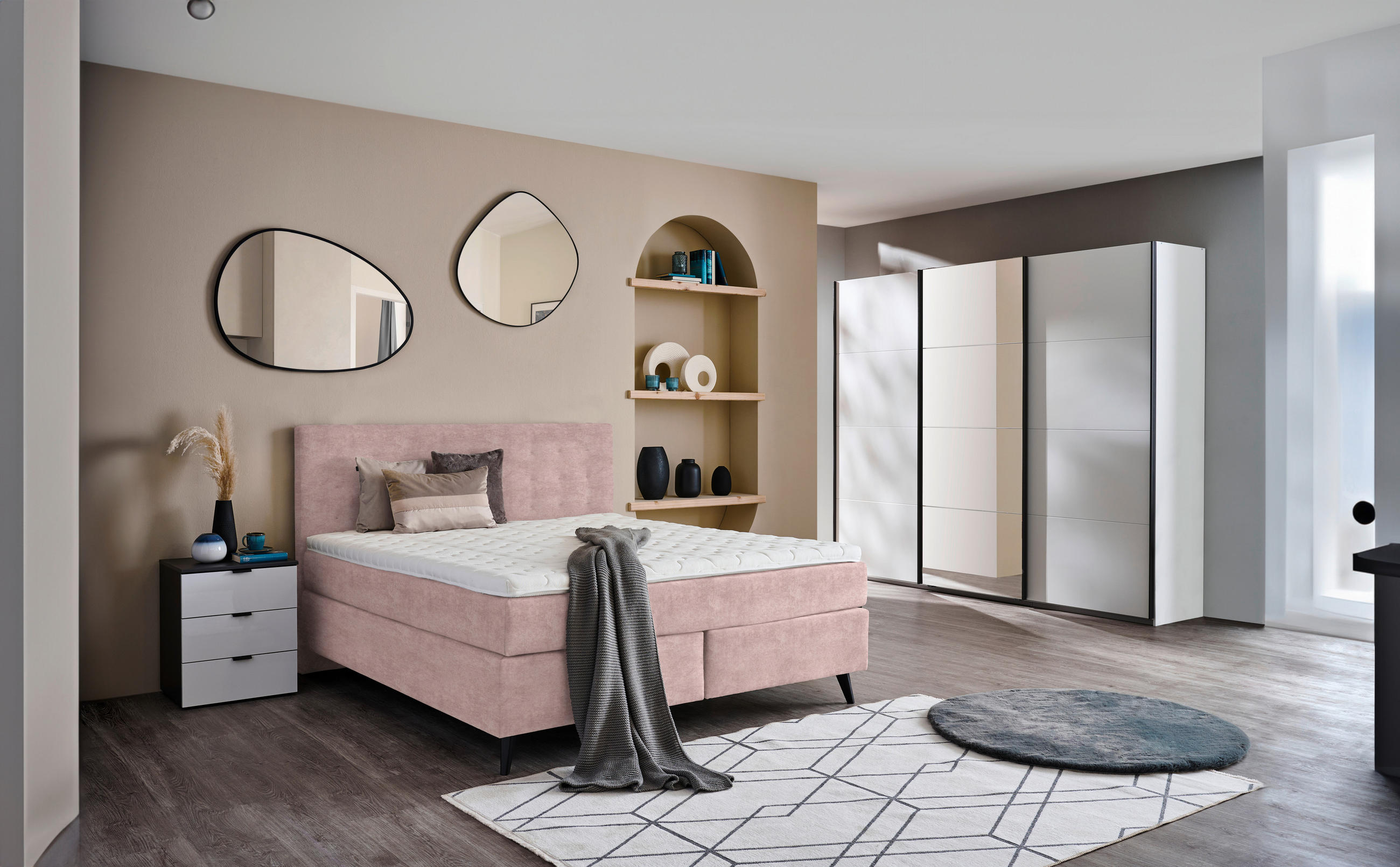 BOXSPRINGBETT 160/200 cm  in Altrosa  - Schwarz/Altrosa, KONVENTIONELL, Holz/Textil (160/200cm) - Voleo