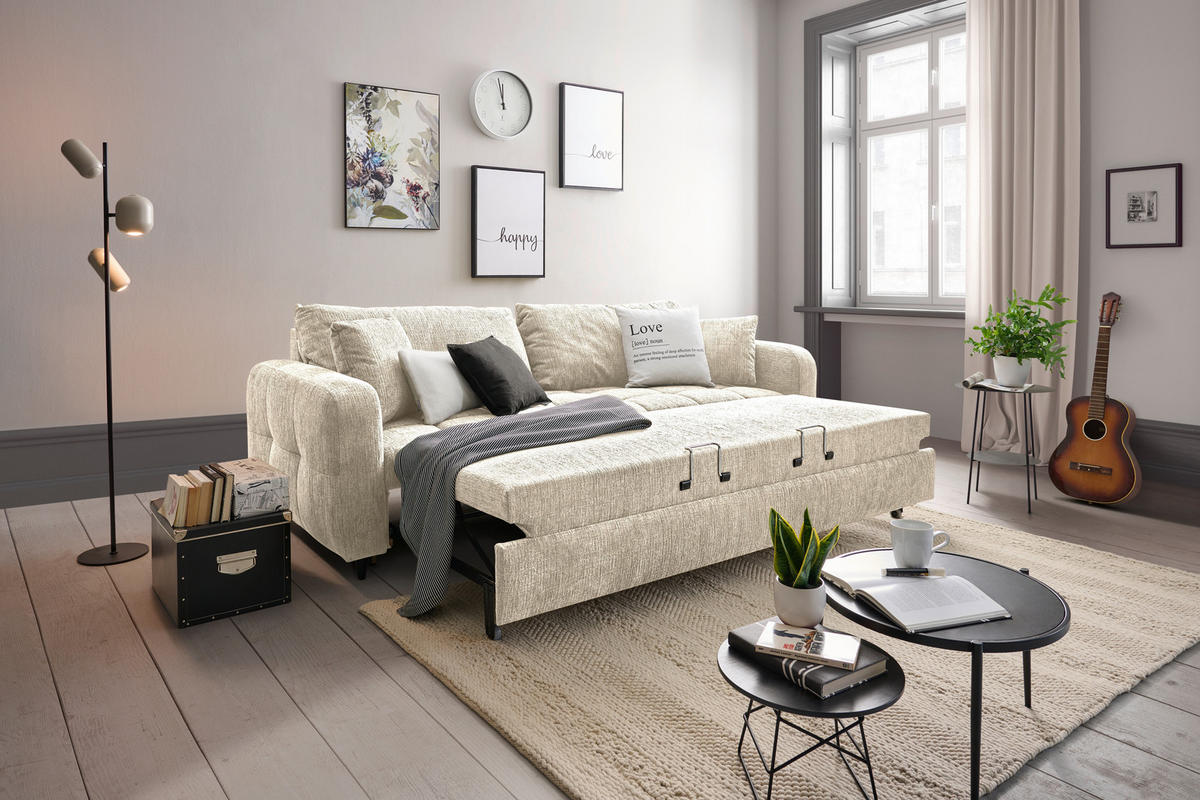 SCHLAFSOFA in Textil Naturfarben  - Schwarz/Naturfarben, Design, Holz/Textil (236/88/101cm) - Stylife