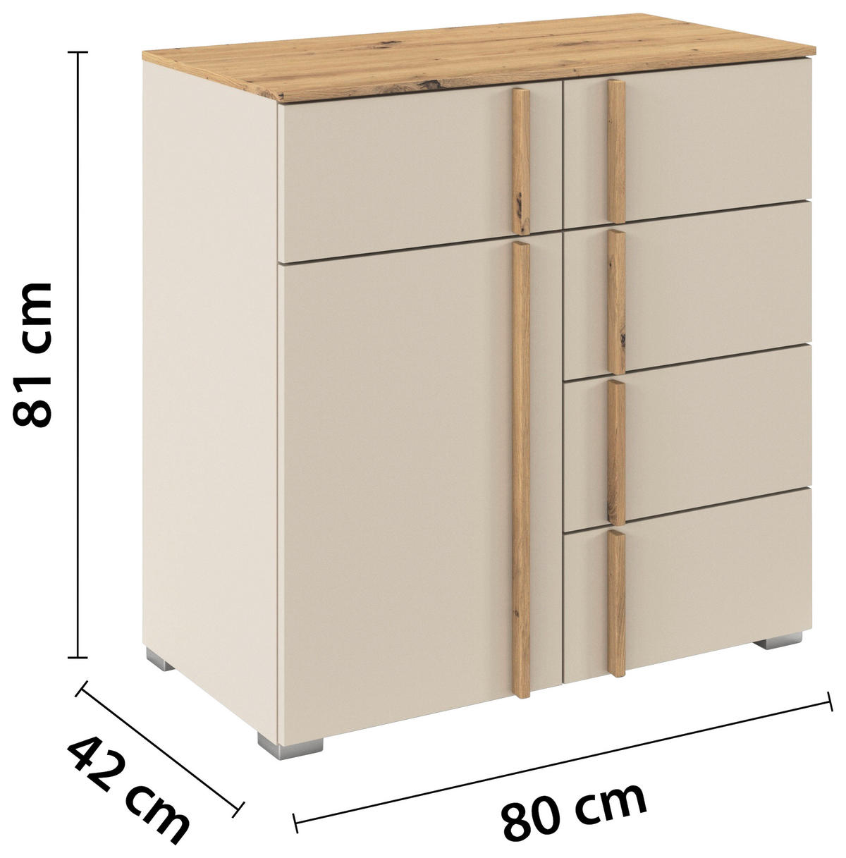 KOMMODE  in 80/81/42 cm  - Champagner/Alufarben, Design, Holz/Holzwerkstoff (80/81/42cm) - Stylife