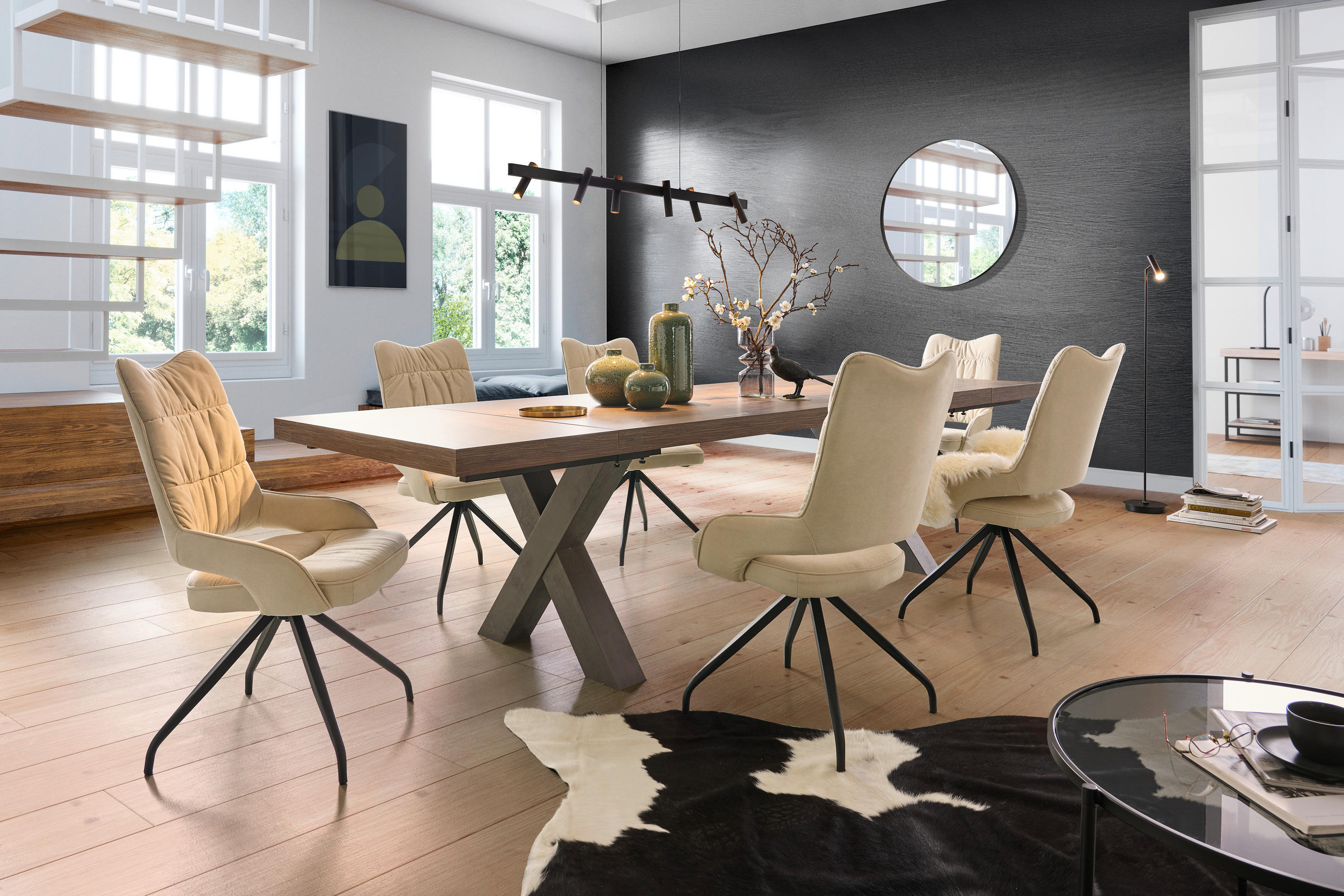 STUHL  in Webstoff Textil  - Beige/Schwarz, Design, Textil/Metall (55/98/64cm) - Hom`in