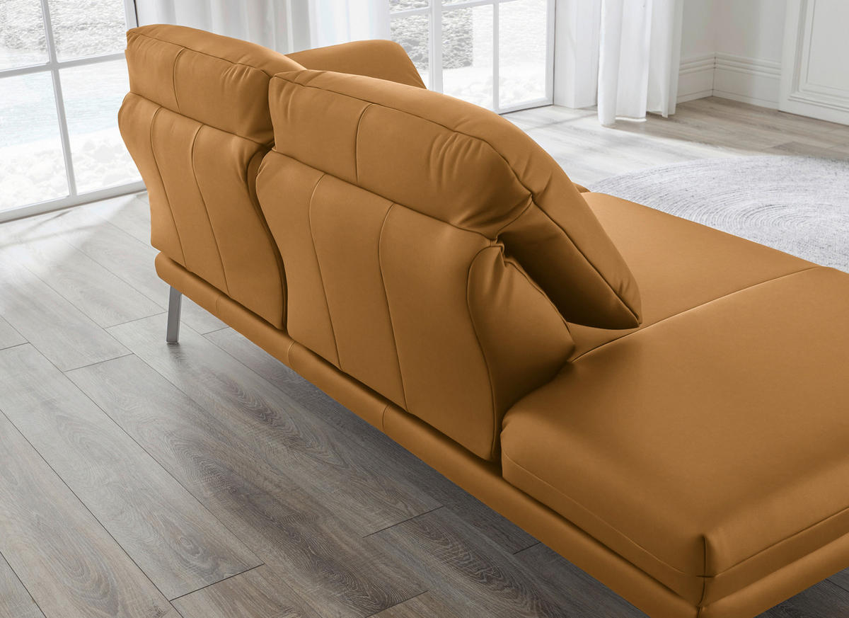 RÉCAMIERE in Echtleder Currygelb  - Chromfarben/Currygelb, Design, Leder/Metall (209/85-109/95-16cm) - Dieter Knoll