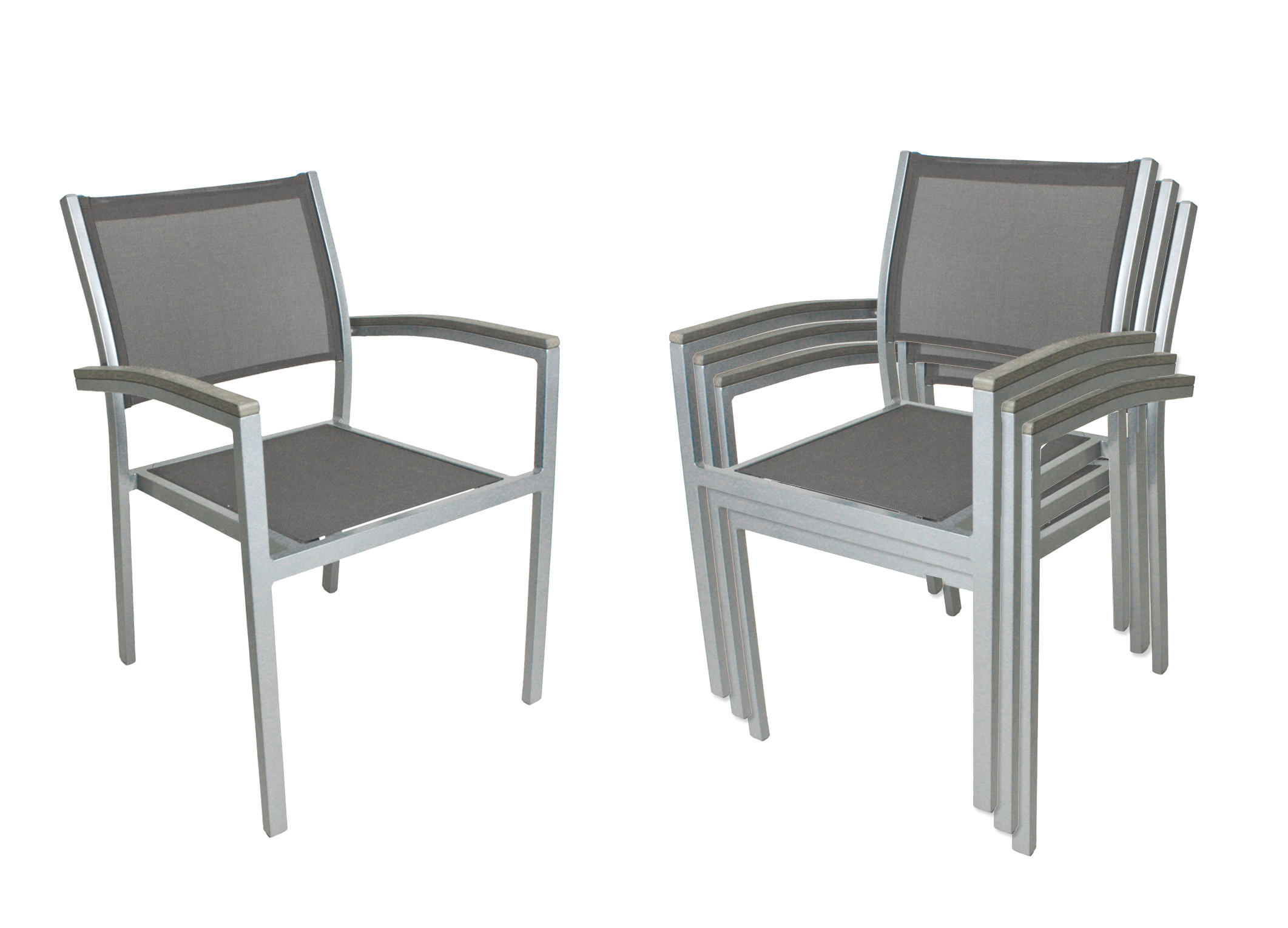 GARTENSTUHL-SET Metall, Kunststoff, Textil Grau, Silberfarben  - Silberfarben/Grau, Basics, Kunststoff/Textil (60/86/55cm) - Gardenson