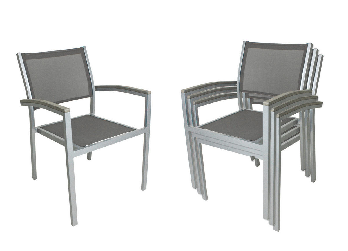 GARTENSTUHL-SET Metall, Kunststoff, Textil Grau, Silberfarben  - Silberfarben/Grau, Basics, Kunststoff/Textil (60/86/55cm) - Gardenson