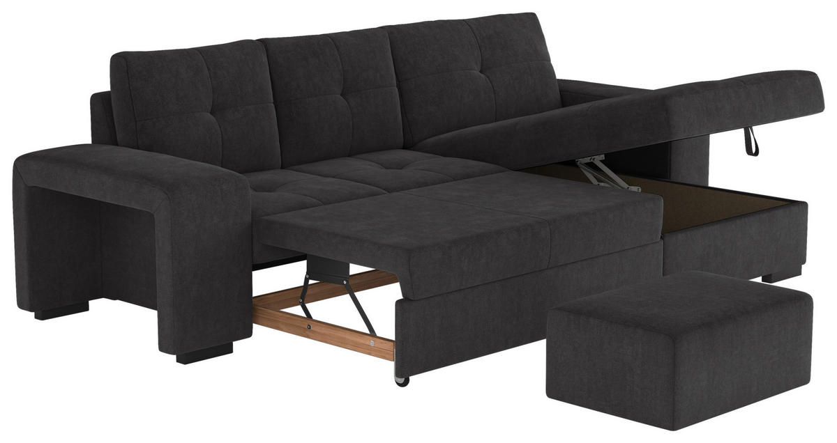 ECKSCHLAFSOFA in Mikrofaser Schwarz  - Schwarz, MODERN, Kunststoff/Textil (268/156cm) - MID.YOU
