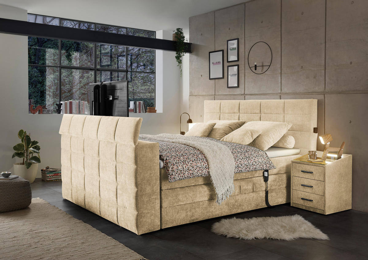 KONTINENTALSÄNG 180/200 cm  i sandfärgad  - sandfärgad, Klassisk, textil (180/200cm) - Carryhome