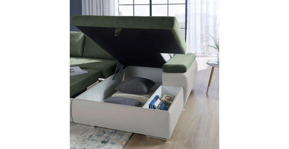 ECKSOFA  in Flachgewebe Weiß, Olivgrün  271/175 cm  - Weiß/Olivgrün, Design, Kunststoff/Textil (271/175cm) - Xora