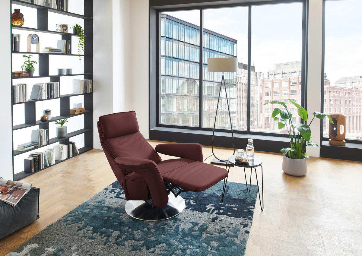 RELAXSESSEL in Leder Beere  - Edelstahlfarben/Beere, Design, Leder/Metall (83/112/87-174cm) - Valdera