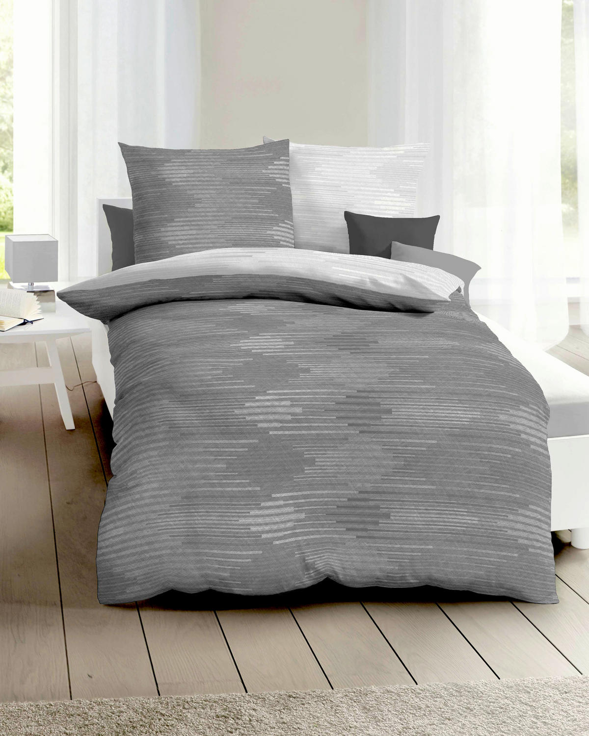 POSTELJNINA Ikat 140/200 cm bombažni flanel barve cinka  - barve cinka, Konvencionalno, tekstil (140/200cm) - Kaeppel