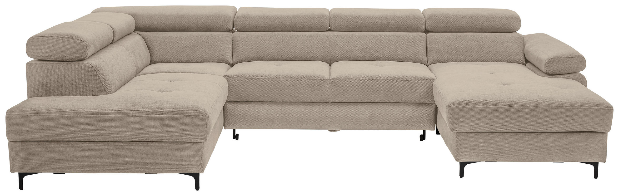 WOHNLANDSCHAFT inkl. Funktion Schlammfarben Flachgewebe  - Schlammfarben/Schwarz, MODERN, Textil/Metall (206/333/180cm) - Stylife