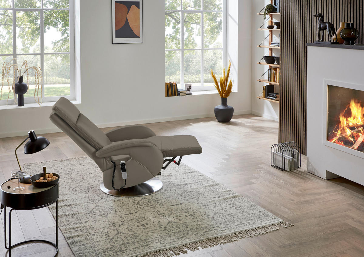 RELAXSESSEL in Leder Graubraun  - Edelstahlfarben/Graubraun, Design, Leder/Metall (70/108/80cm) - Cantus