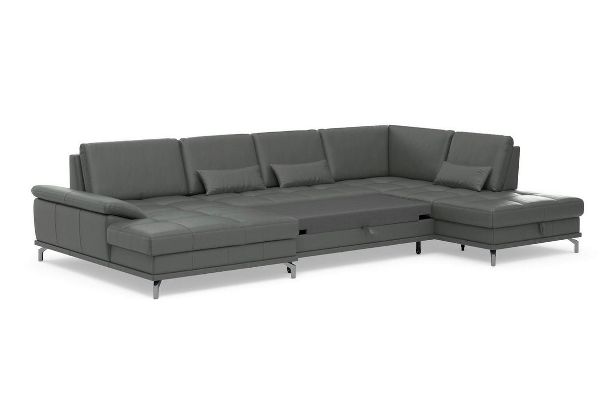 WOHNLANDSCHAFT COSTELLO E Anthrazit Kombination Echtleder/Stoff Mikrofaser  - Anthrazit/Schwarz, Basics, Leder/Textil (176/363/223cm) - Sit & More