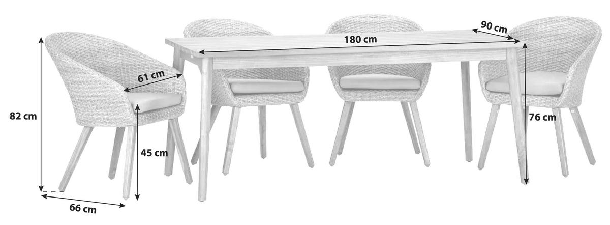 ZAHRADNÍ SESTAVA dřevo, kov, plast, textil - barvy teak/barvy akácie, Basics, kov/dřevo (180/90/76cm) - Gardenson