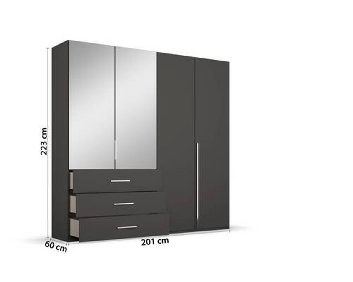 DREHTÜRENSCHRANK 201/223/60 cm 4-türig Graphitfarben  - Chromfarben/Graphitfarben, Design, Glas/Holzwerkstoff (201/223/60cm) - home24