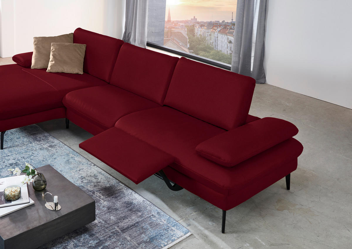 ECKSOFA in Echtleder Dunkelrot  - Schwarz/Dunkelrot, Design, Leder/Metall (157/325cm) - Dieter Knoll