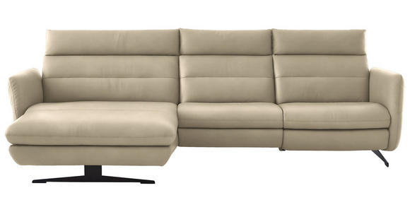 ECKSOFA in Echtleder Ecru 169/298 cm - Ecru/Schwarz, Design, Leder/Metall (169/298cm) - Dieter Knoll