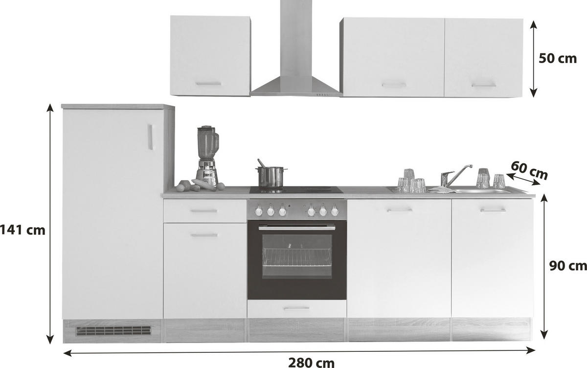 KÜCHENLEERBLOCK 280 cm   in Weiß, Sonoma Eiche  - Silberfarben/Weiß, MODERN, Holzwerkstoff/Kunststoff (280cm) - MID.YOU