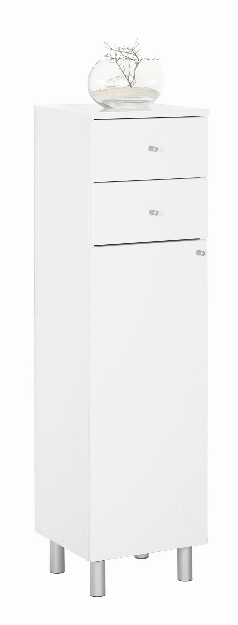 MIDISCHRANK  - Weiß Hochglanz/Silberfarben, KONVENTIONELL, Holzwerkstoff/Metall (35,2/123,6cm) - Xora