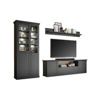 WOHNWAND 3-teilig  in Schwarz, Eichefarben  301/200/42 cm  - Eichefarben/Messingfarben, Design, Holzwerkstoff/Metall (301/200/42cm) - MID.YOU