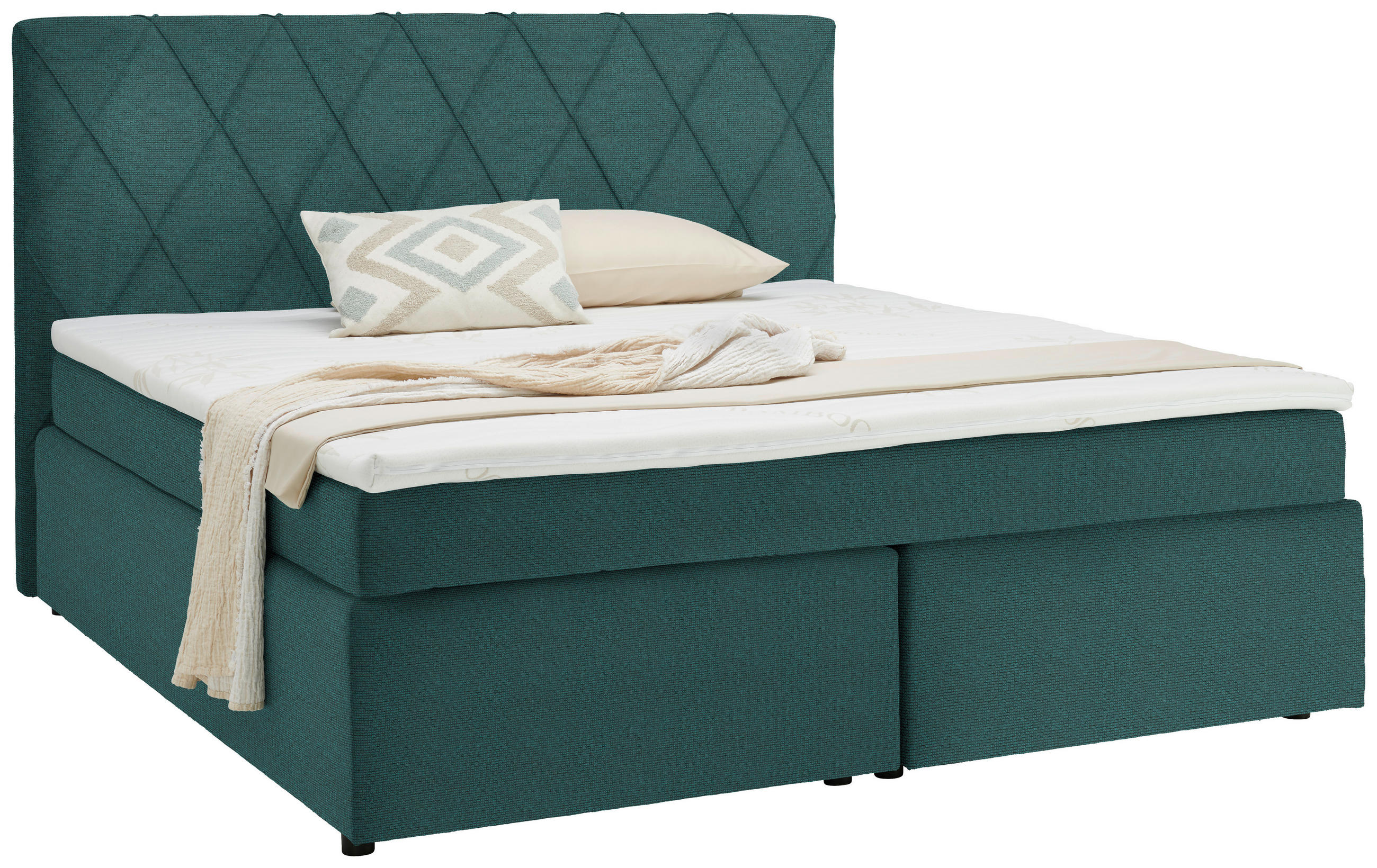 BOXSPRINGBETT 180/200 cm  in Türkis  - Türkis/Schwarz, Design, Kunststoff/Textil (180/200cm) - Xora