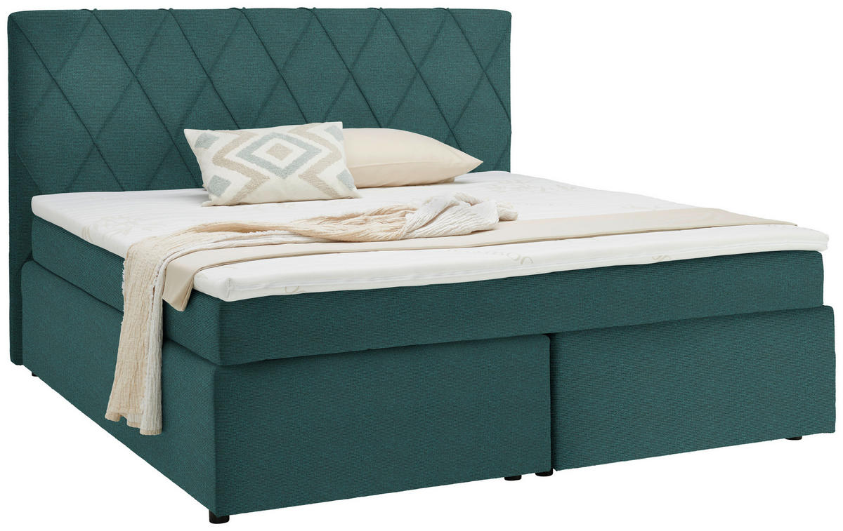 BOXSPRINGBETT 180/200 cm  Türkis  - Türkis/Schwarz, Design, Kunststoff/Textil (180/200cm) - Xora
