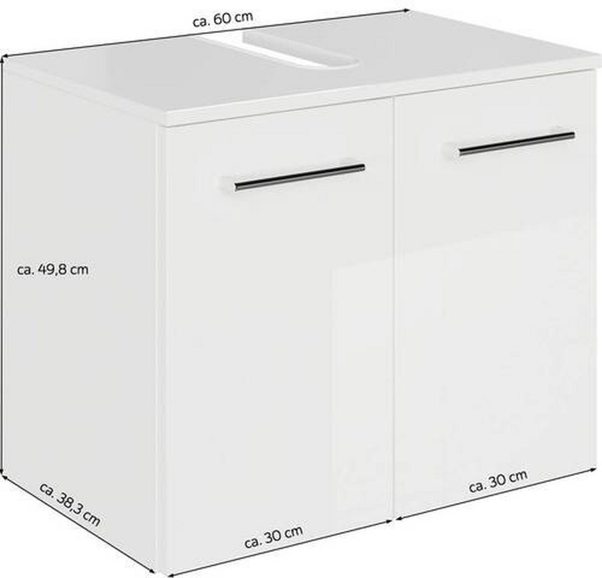 WASCHBECKENUNTERSCHRANK 60/49,8/38,3 cm  - Chromfarben/Weiß Hochglanz, KONVENTIONELL, Holzwerkstoff/Metall (60/49,8/38,3cm) - Sadena