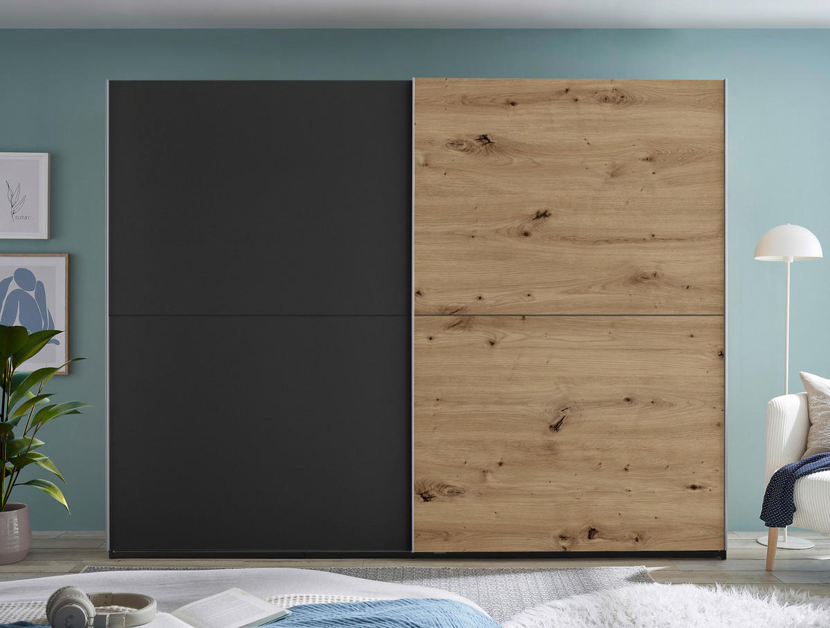 SCHWEBETÜRENSCHRANK in Graphitfarben, Eiche Artisan  - Alufarben/Graphitfarben, Modern, Holzwerkstoff/Metall (270/210/60cm) - Livetastic