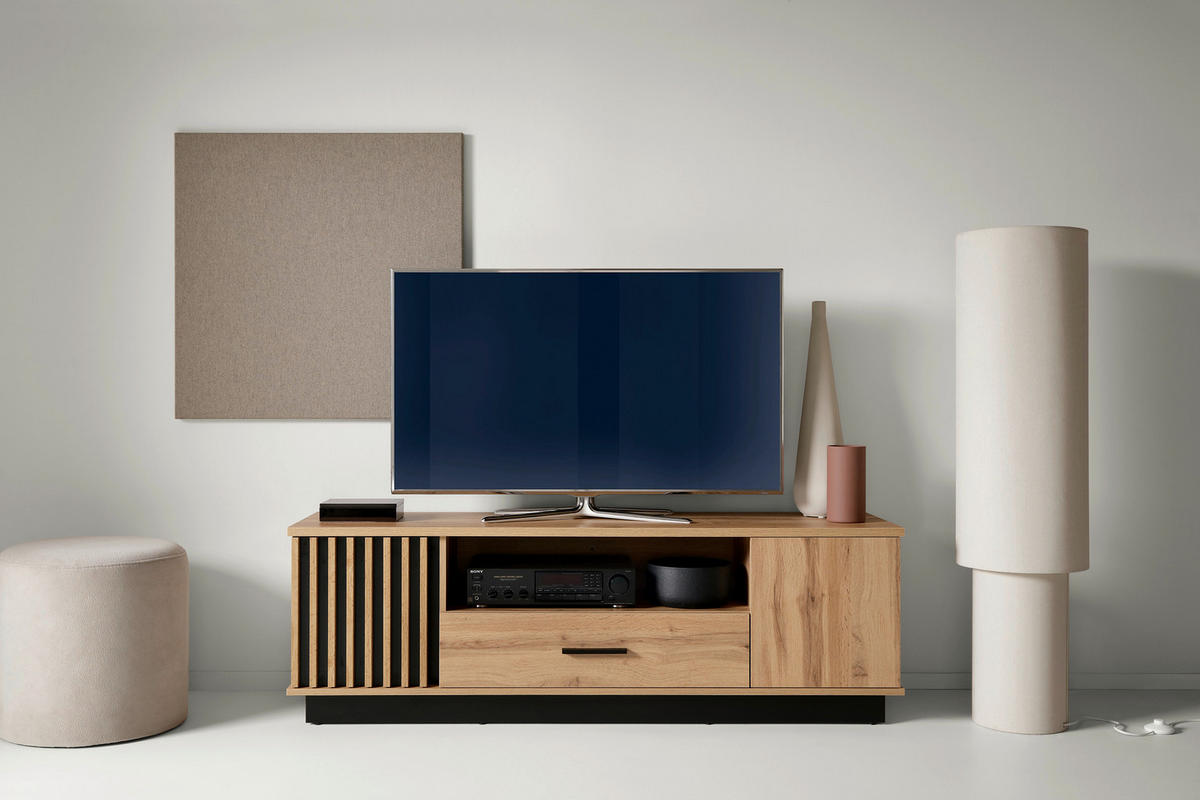 TV-ELEMENT - Eiche Wotan/Schwarz, MODERN, Holzwerkstoff/Kunststoff (155/50,6/40cm) - home24