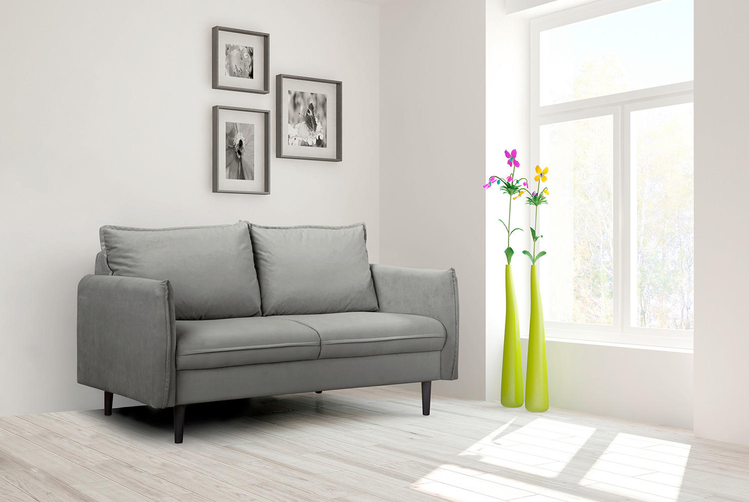 2-SITZER-SOFA JULI in Samt Dunkelgrau  - Dunkelgrau/Schwarz, Design, Holz/Textil (138/86/100cm) - P & B